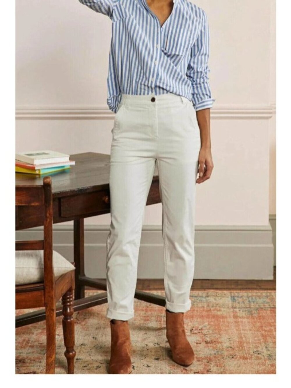 Boden Classic Chino Pant Slim‎ Ankle Length Ecru Womens 14 New